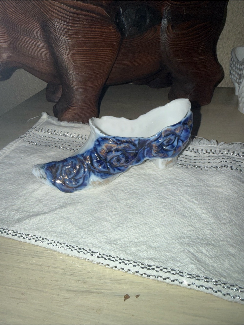 Flow Blue Floral Vintage Decorative Shoe